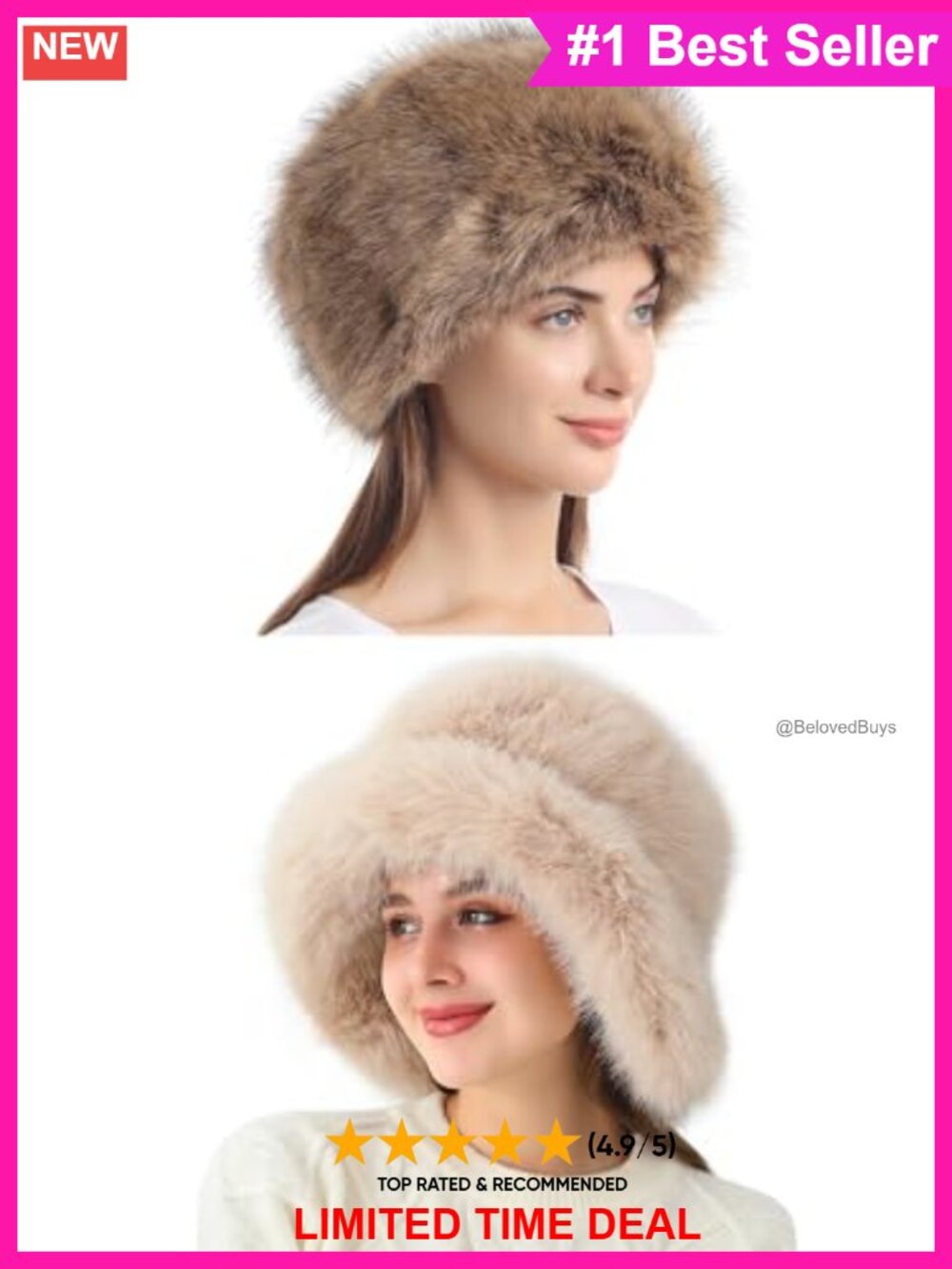 Faux Fur Russian Style Hat & Bucket Hat 2pc Winter Warm Set